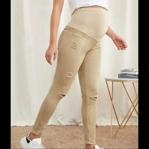 Maternity Khaki Ripped Detail Jeans